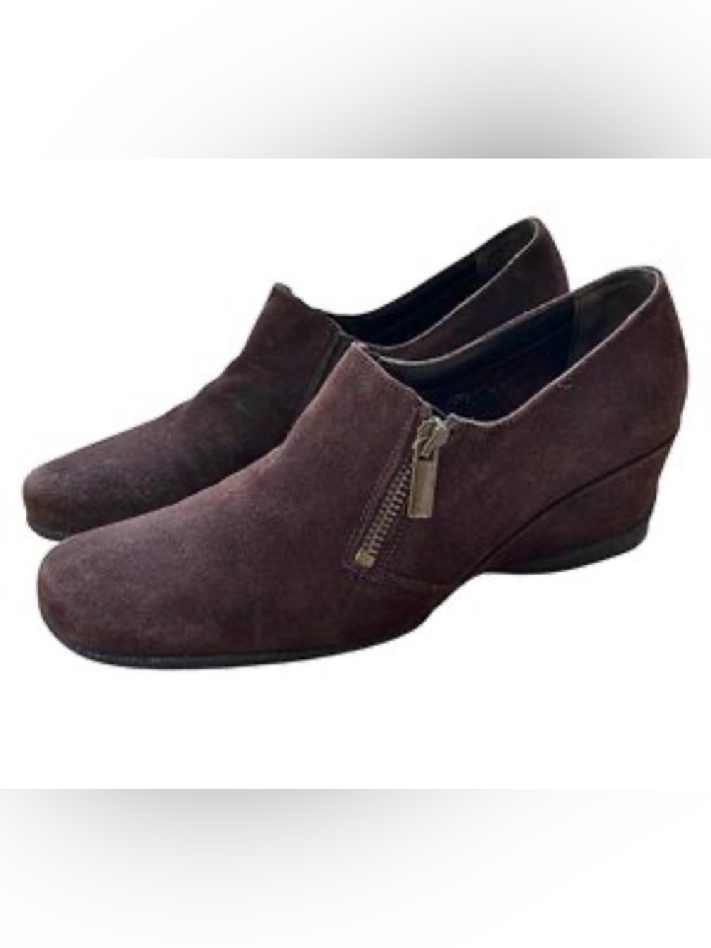 Aquatalia suede brown wedge shoes zipper sz 10